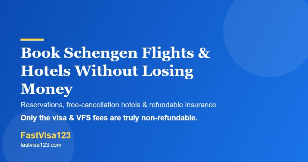 Book Schengen flights and hotels without losing money if refused - refundable bookings guide for Indians 2026 by FastVisa123