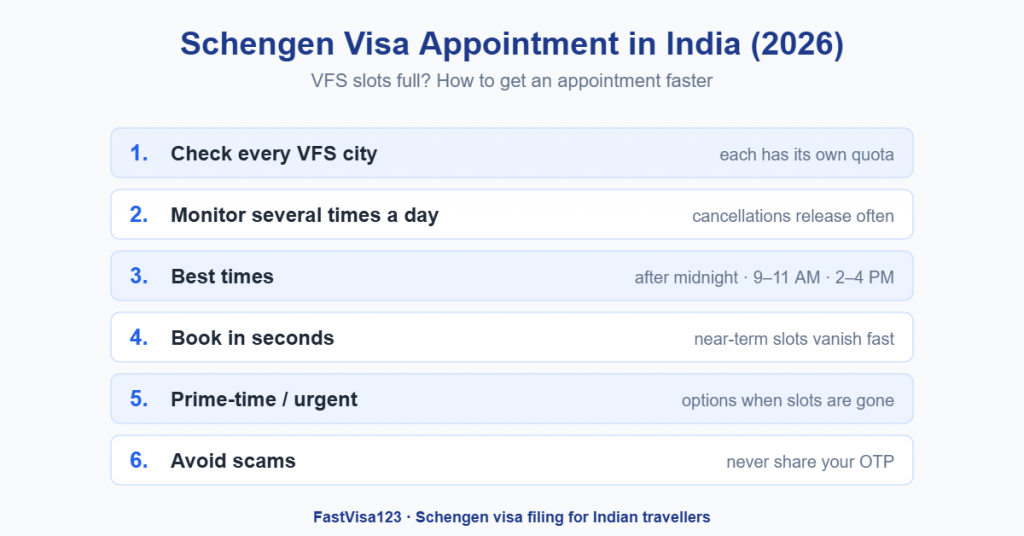 Schengen visa appointment at VFS from India 2026